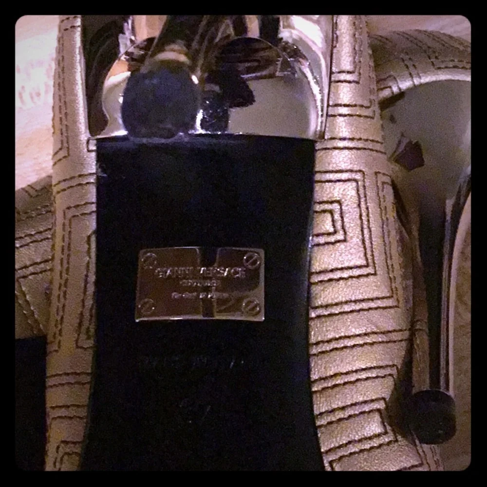 Versace Gold Peep-Toe Leather Heels - Picture 4 of 6